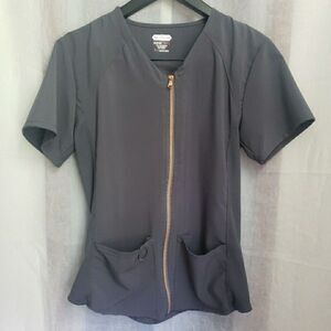 Scrubaid Scrub Top Dark Gray Zipper Front Scrubs Medical Vet Dental Women's S